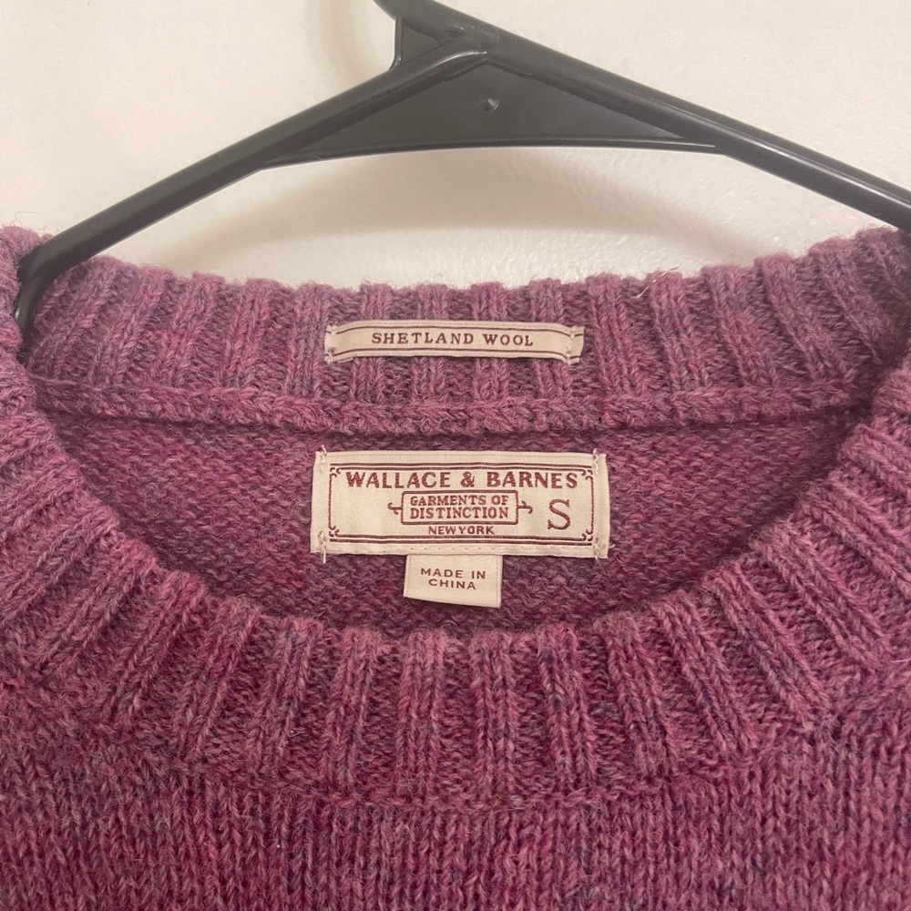 Vintage Shetland Wool Elbow Patches Women's Crewneck Sweater in Rich Purple - Picture 2 of 8